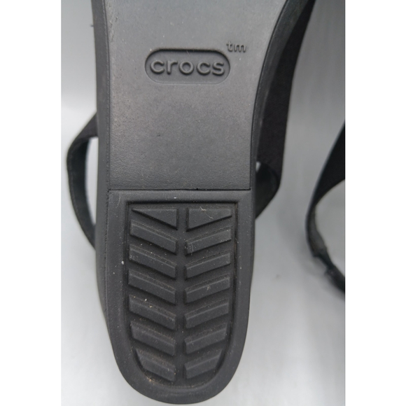 Crocs Leigh Ann Sling Back Wedge Heels Black Open Toe Size 11 Sandals 204948 - Picture 9 of 10